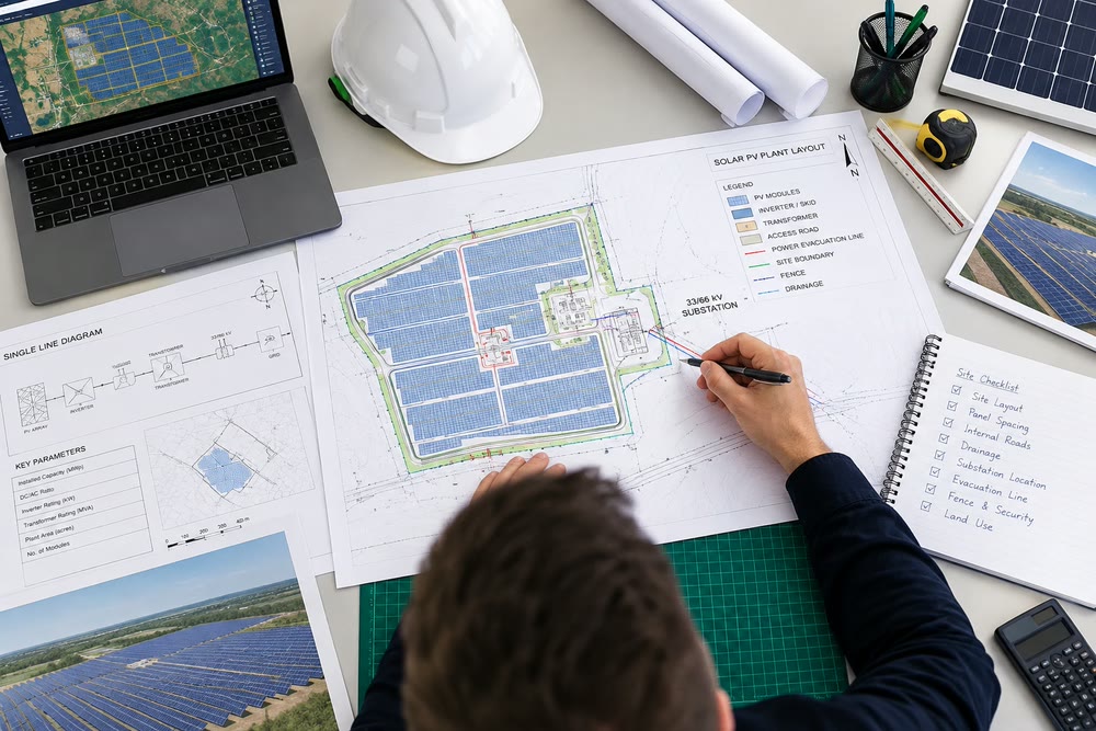 Engineer working on drawings