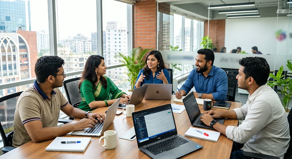 Colleagues working together in an office
